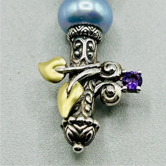 BARBARA BIXBY Sterling Silver with 18k Gold Leaves and Multi-stone Key Pendant - Picture 7 of 14